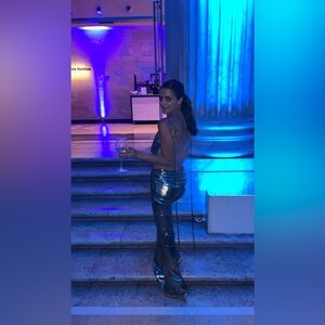 Low Cut Gorgeous Gold Dress with Ties at Top of Shoulders. Worn Once.